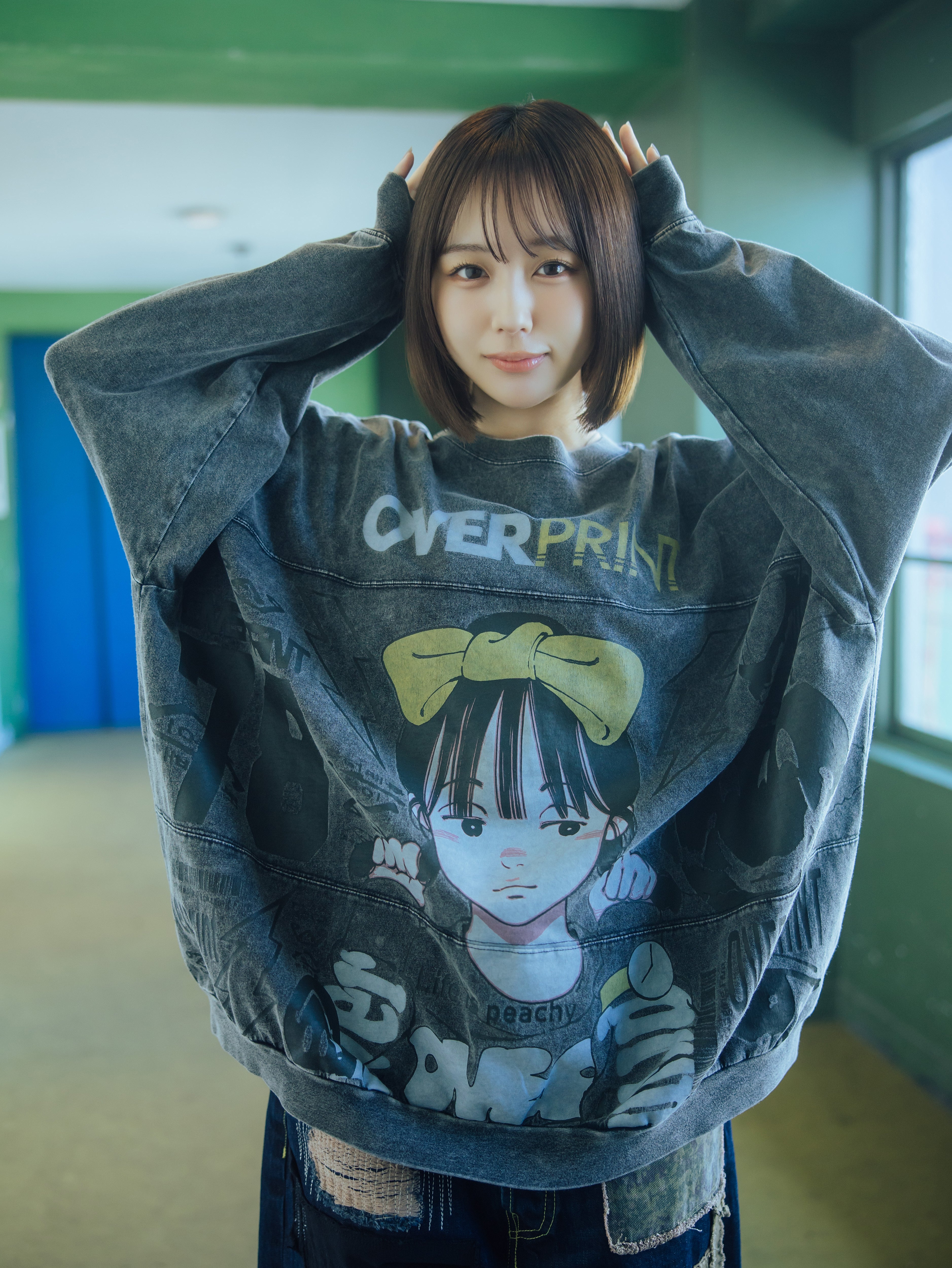 古塔つみ over print POP ART canvas blue ED11 pigment POP ART LS Tee Ver:11 – over print