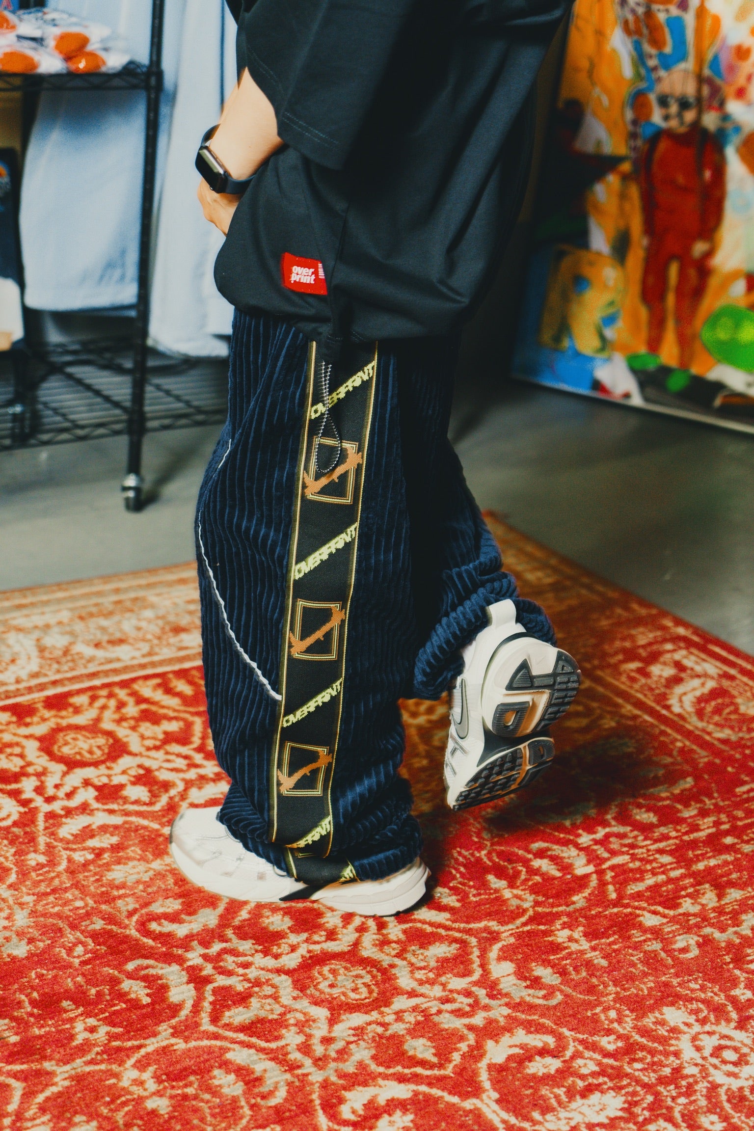 Corduroy jersey pants – over print